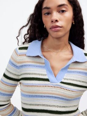 Madewell Pastel Striped V-Neck Knit Sweater in Blue, Cream, Pink & Black